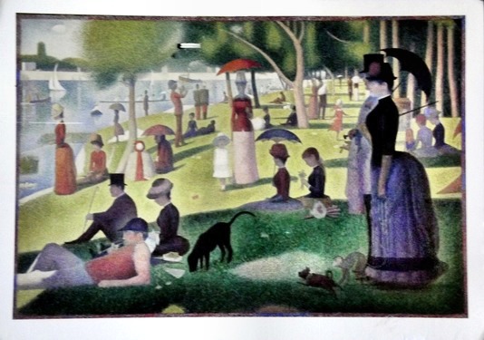 Reproduction of Seurat's painting of people enjoying a Sunday in the park